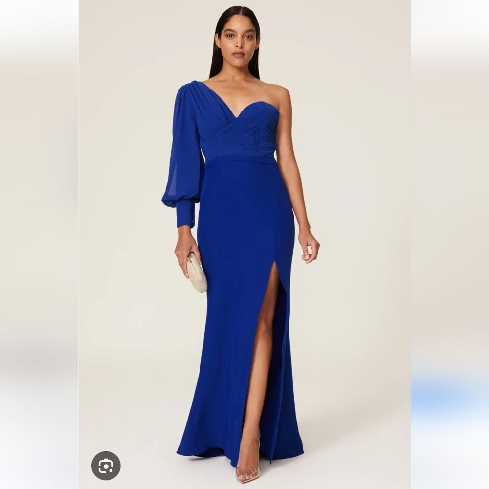 Elle Zeitoune Charles Blue One Shoulder Gown Size S